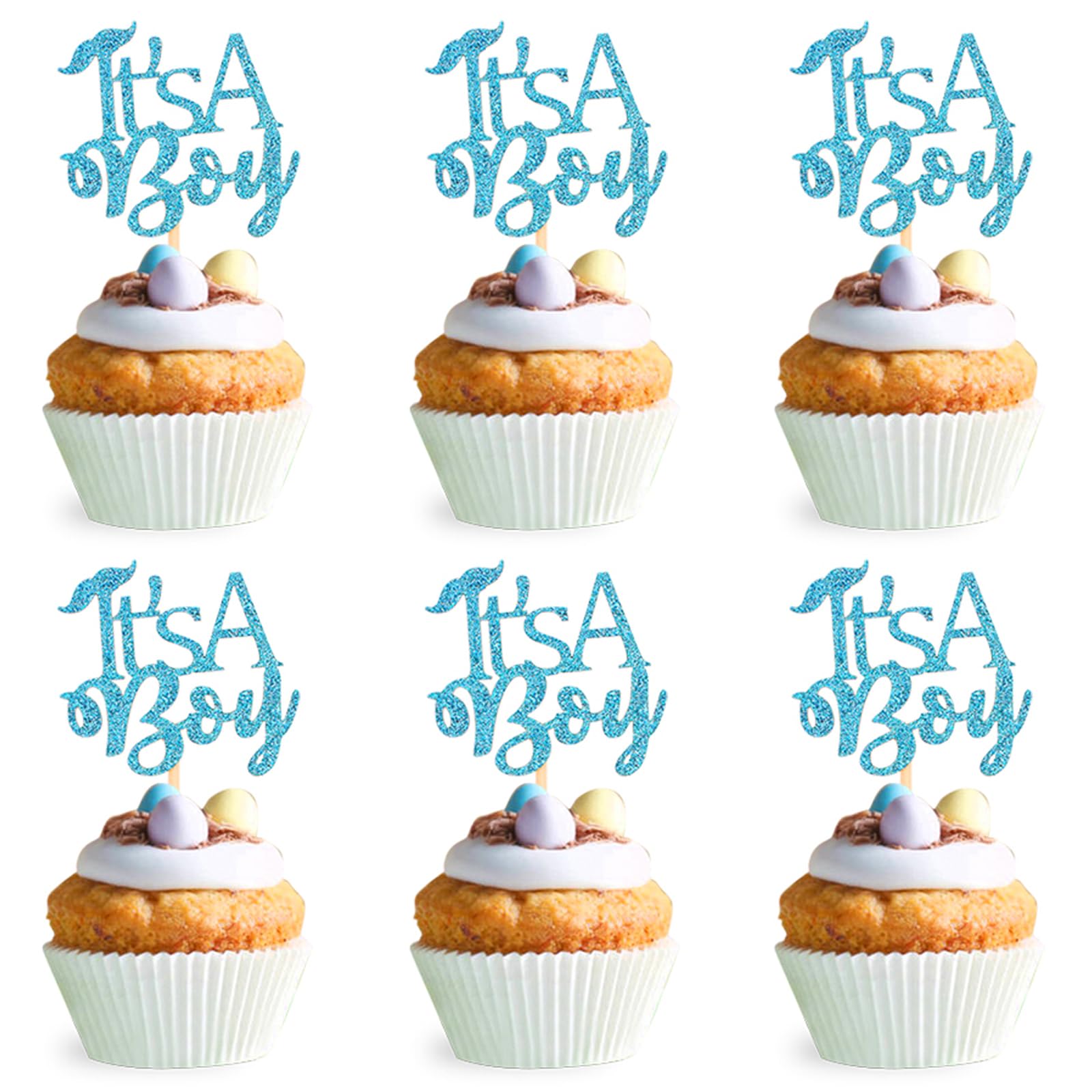 UXYOKM 24Pcs It's a Boy Cupcake Toppers with Mustache Glitter Cake Pick for Baby Shower Boys Birthday Party Cake Decoration Supplies