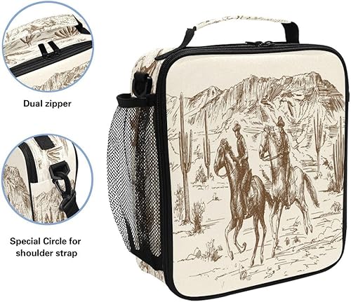 Miniatura 2 de Lonchera con diseño de vaca del desierto occidental, preparación de caballos mexicanos, hielera para niños, bolsa de almuerzo aislada, correa de