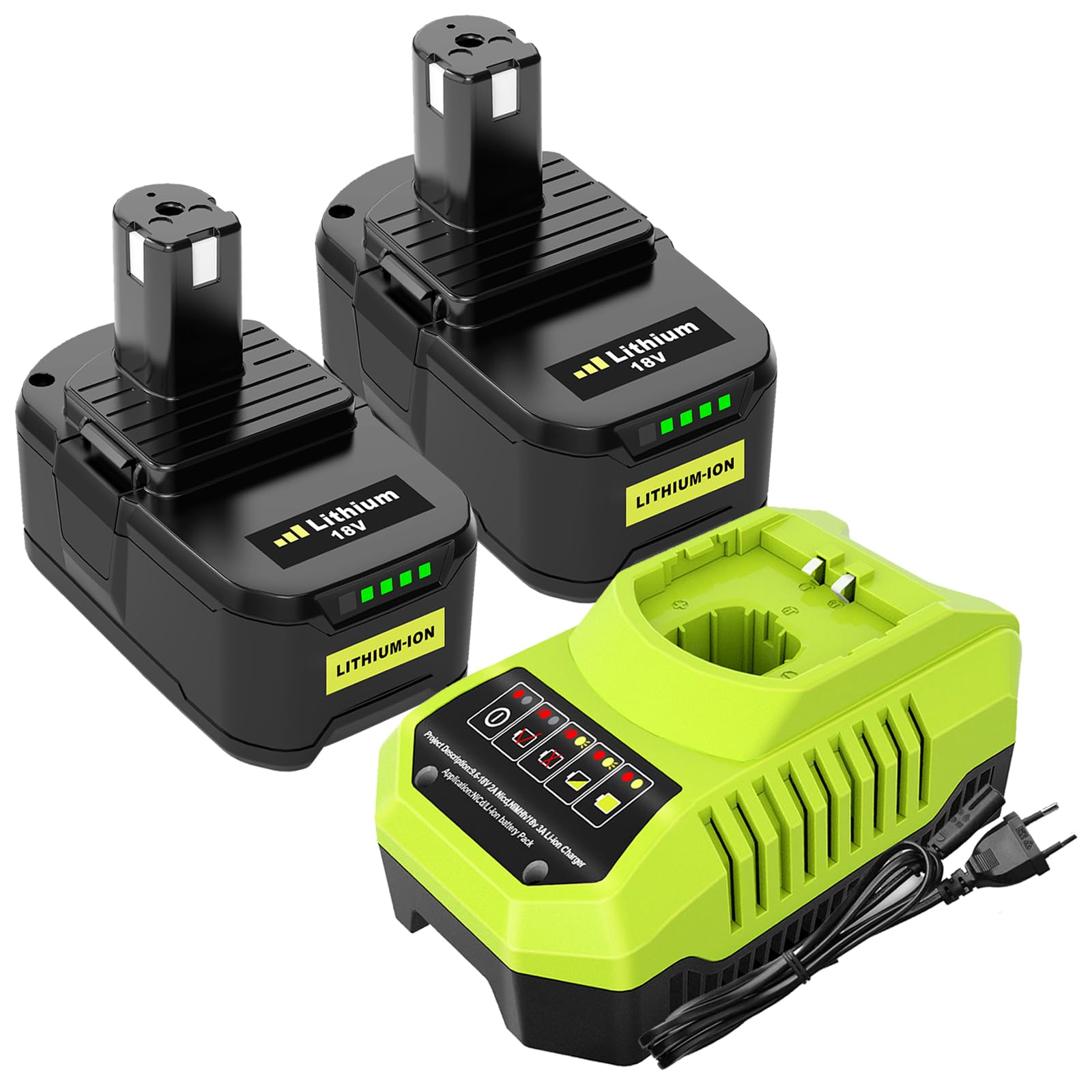 2pcs RB18L50 18V 5,000mAh Ersatzakku für ryobi Akku 18V RB18L50 RB18L40 RB18L25 RB18L15 RB18L13 mit LED-Anzeige