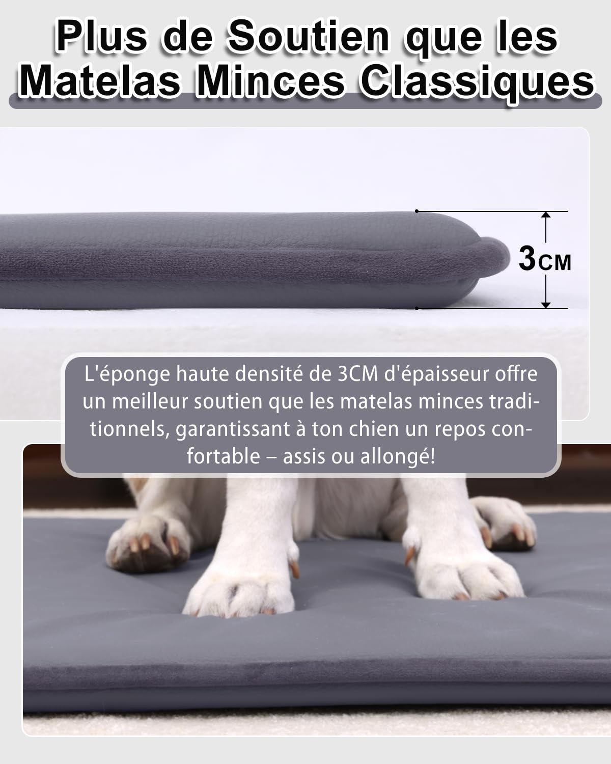 Matelas Chien Imperméable,105x70cm,Coussin Chien Grande Taille en Cuir Artificiel,Panier Chiens Extérieur Portable & Économiseur d'Espace,Lavable&Essuyable,Intérieur & Voyage,Gris