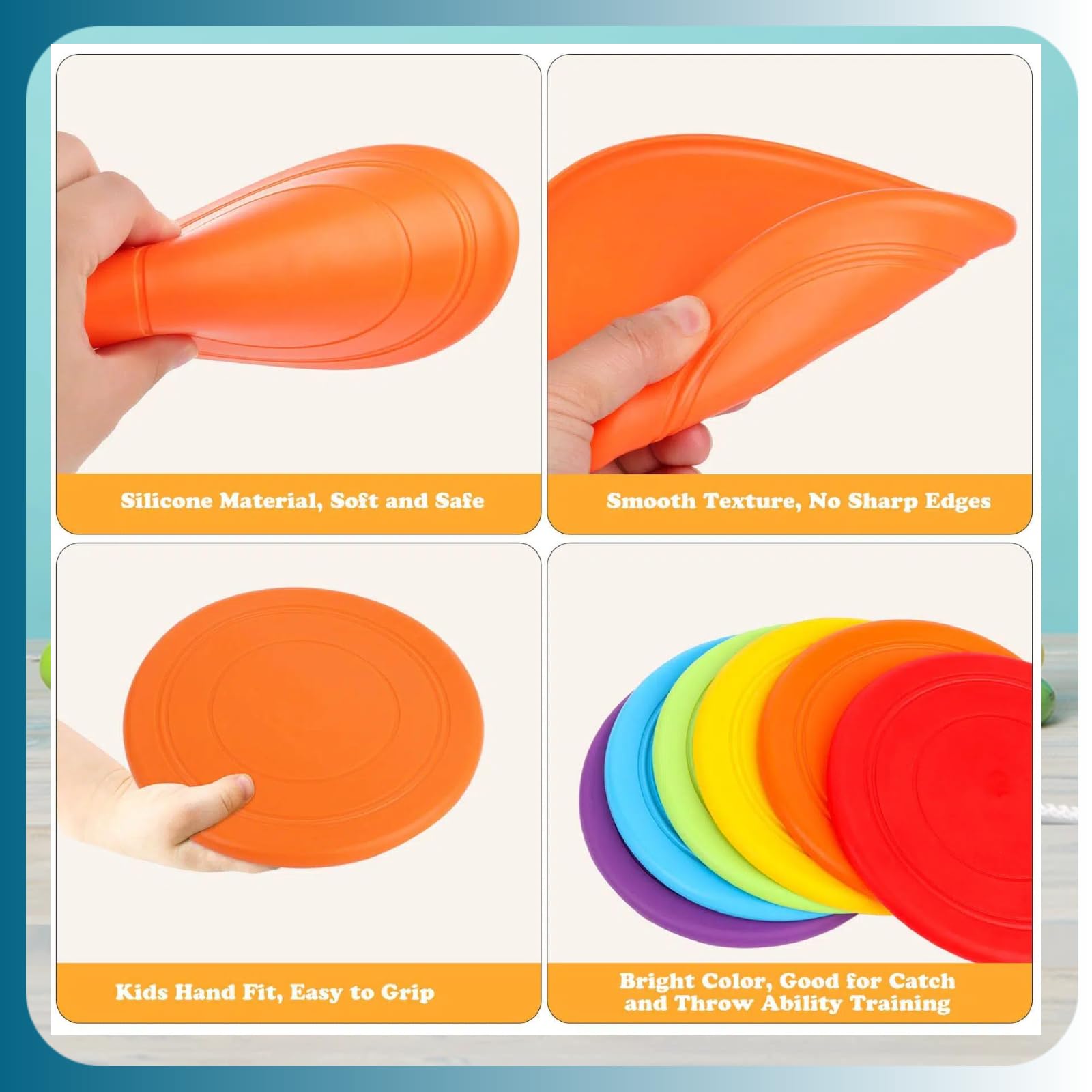 Lot de 6 frisbee doux en silicone de 17,8 cm pour enfants, chien, jardin, pelouse, jouets de pause, éducation précoce, jeux de sport, cadeaux de fête, 6 couleurs