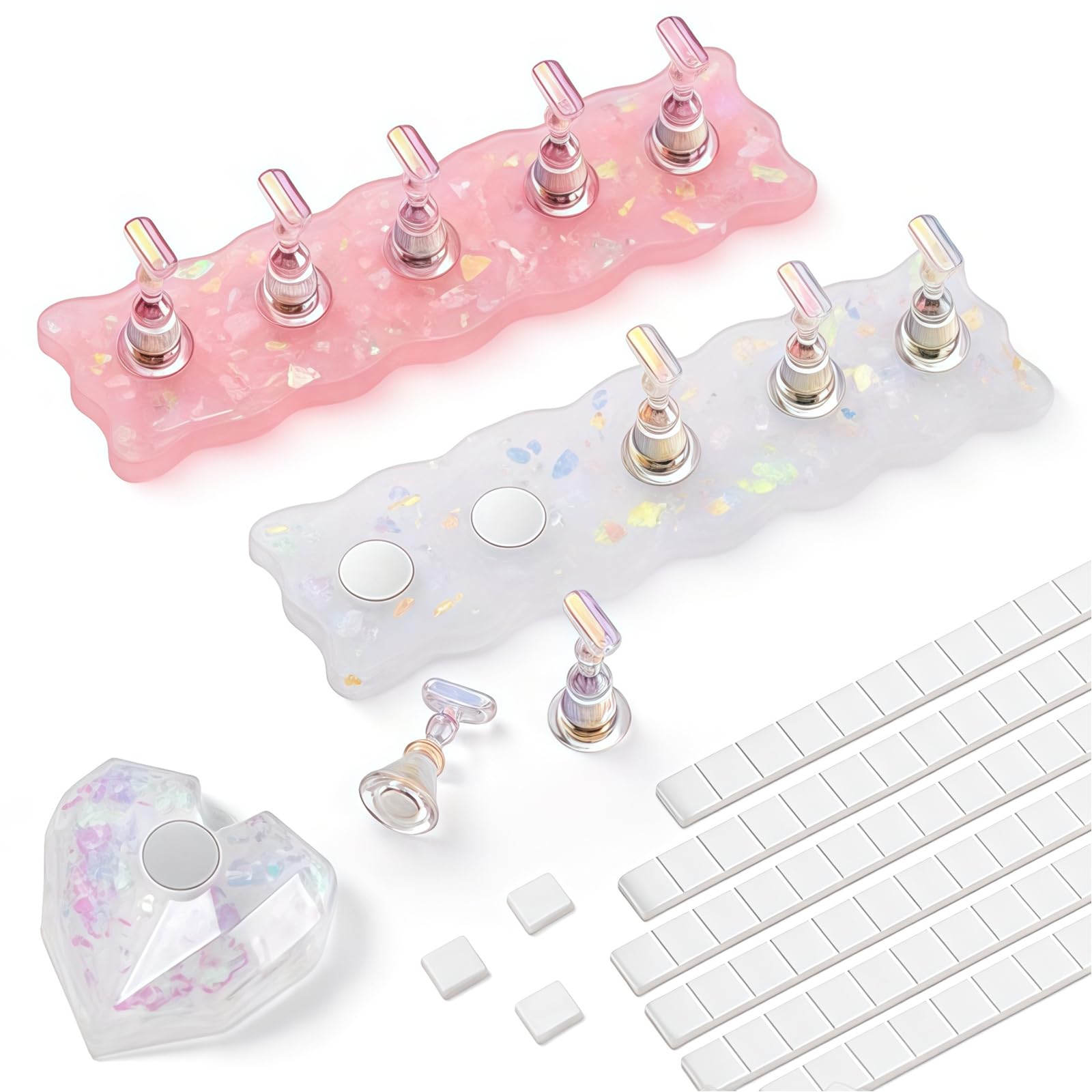 AstraGlam Nail Stand Set 2 Pieces with Heart-Shaped Base and 96 Sticky Pads