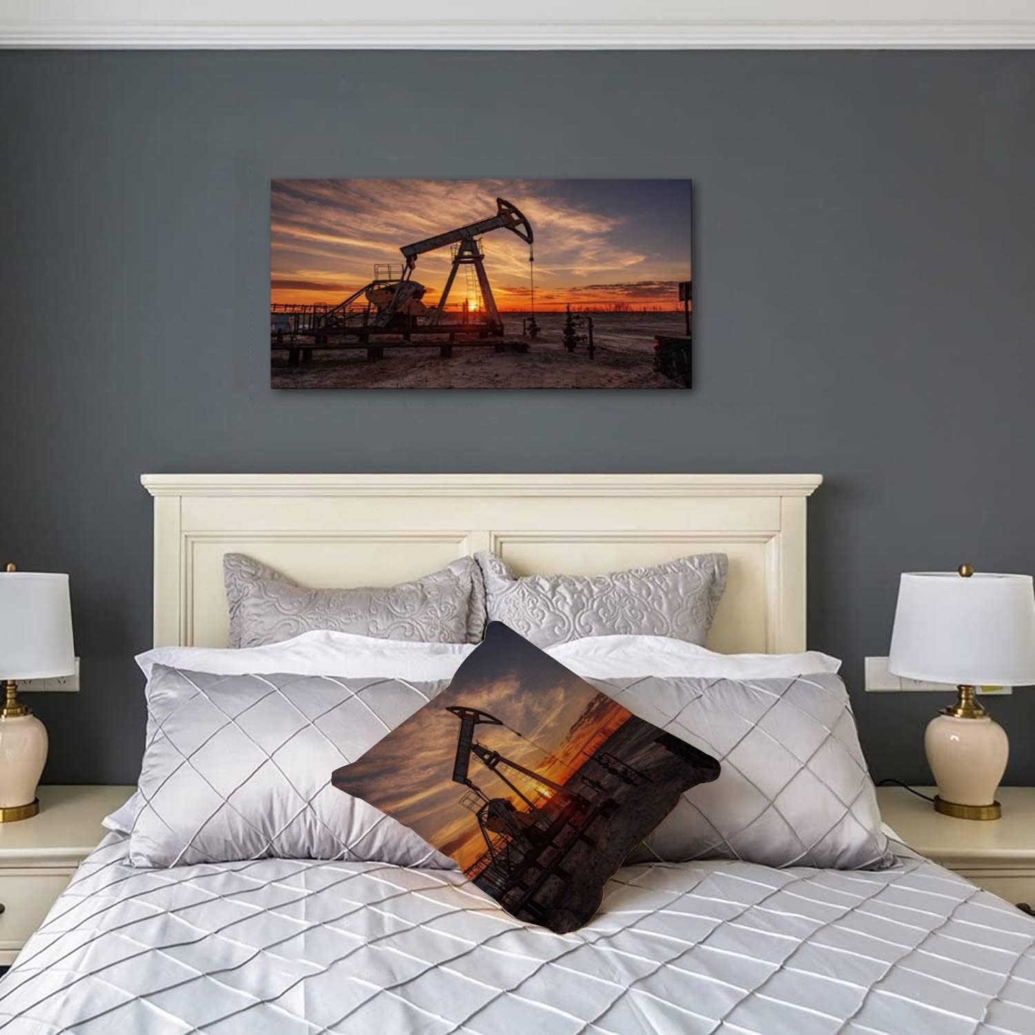 Wall Art Paintings Oil pump rig Oil gas production Oilfield site Pump are running Canvas Art Print wall Poster Artwork for living Room Bedroom Wall Decor and Home Decor 20 x 40inch x 1pcs