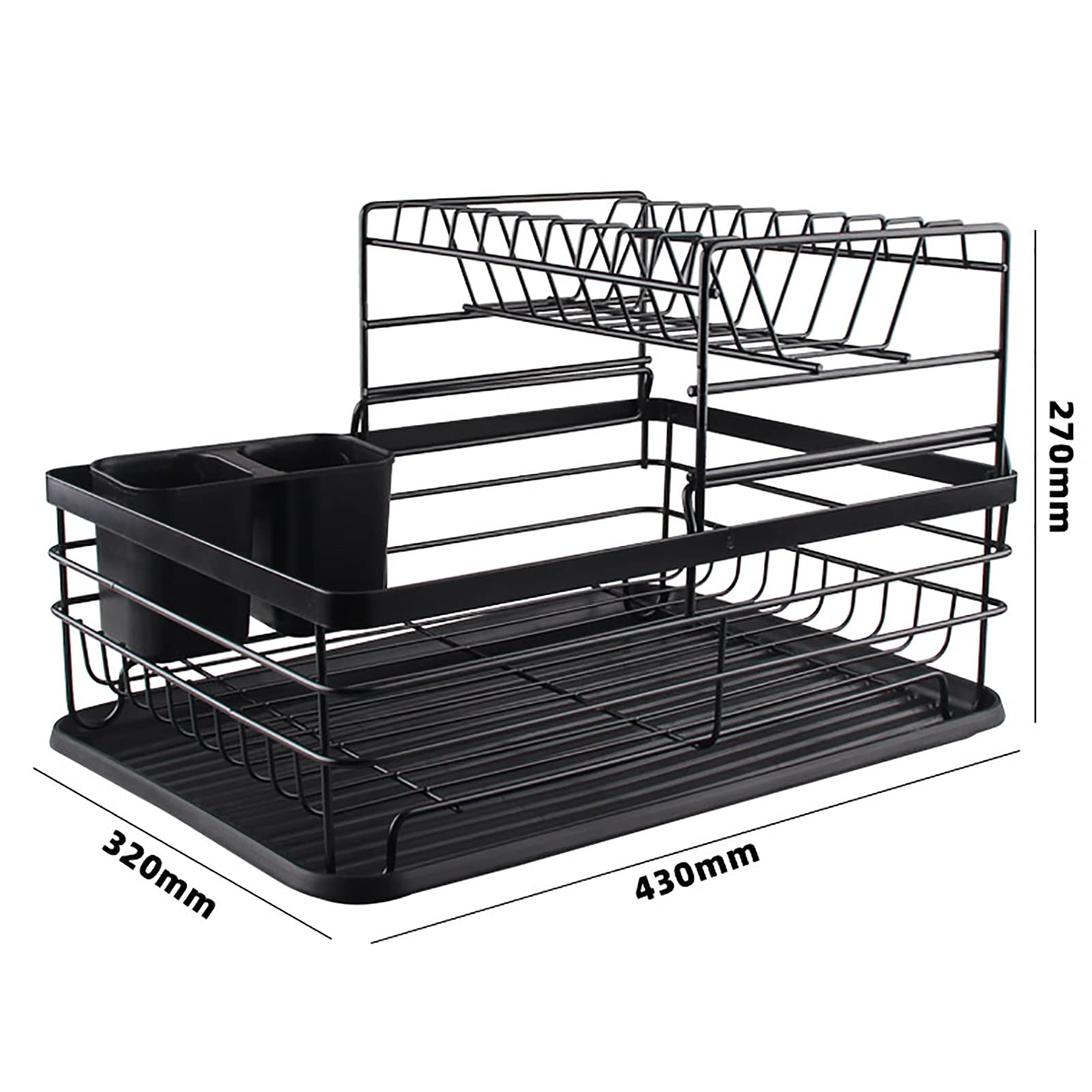 Escurreplatos de acero inoxidable, escurridor de platos de doble capa, escurridor de platos con bandeja de goteo, soporte para cucharas y varillas, escurridor de platos inoxidable, escurreplatos