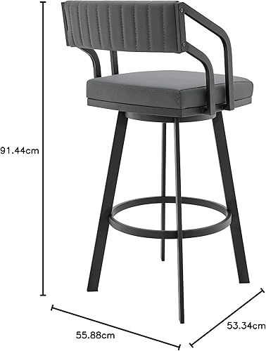Vista 49 de Armen Living Prinz Taburete giratorio de 26 pulgadas de altura de mostrador en piel sintética negra y acabado de acero inoxidable cepillado
