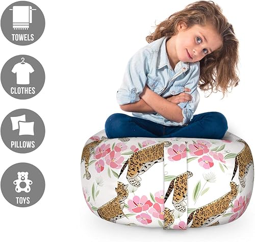 Miniatura 137 de Ambesonne Bolsa de juguetes de almacenamiento para perros, patrón con cachorros de raza pura, Bichon Pug Spitz Dachshund Poodle Shih Tzu, Rosa y