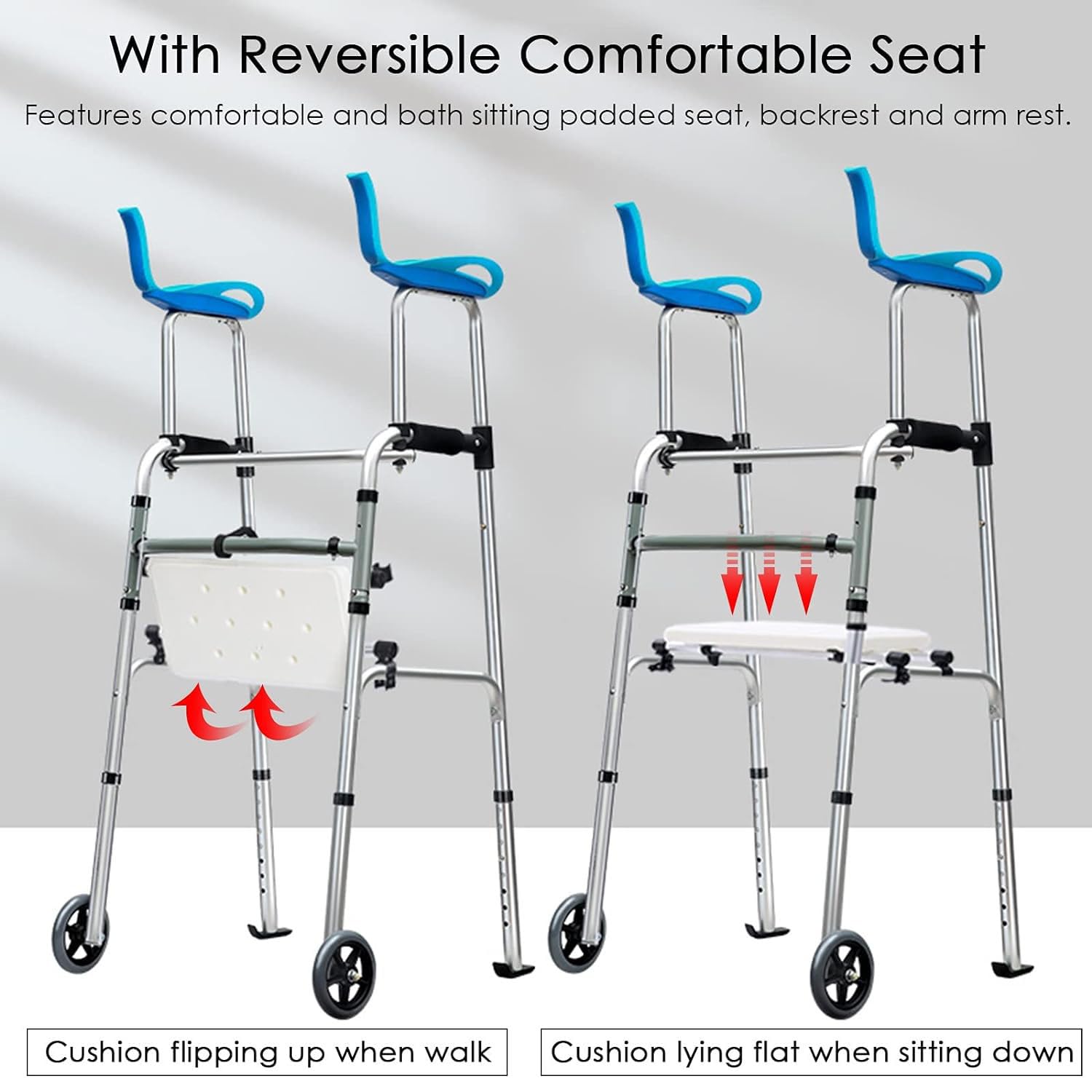 Andador Vertical Ligero, Andador Plegable para Personas Mayores, Andador con Ruedas para Ponerse de pie con apoyabrazos, para Adultos Mayores discapacitados, B