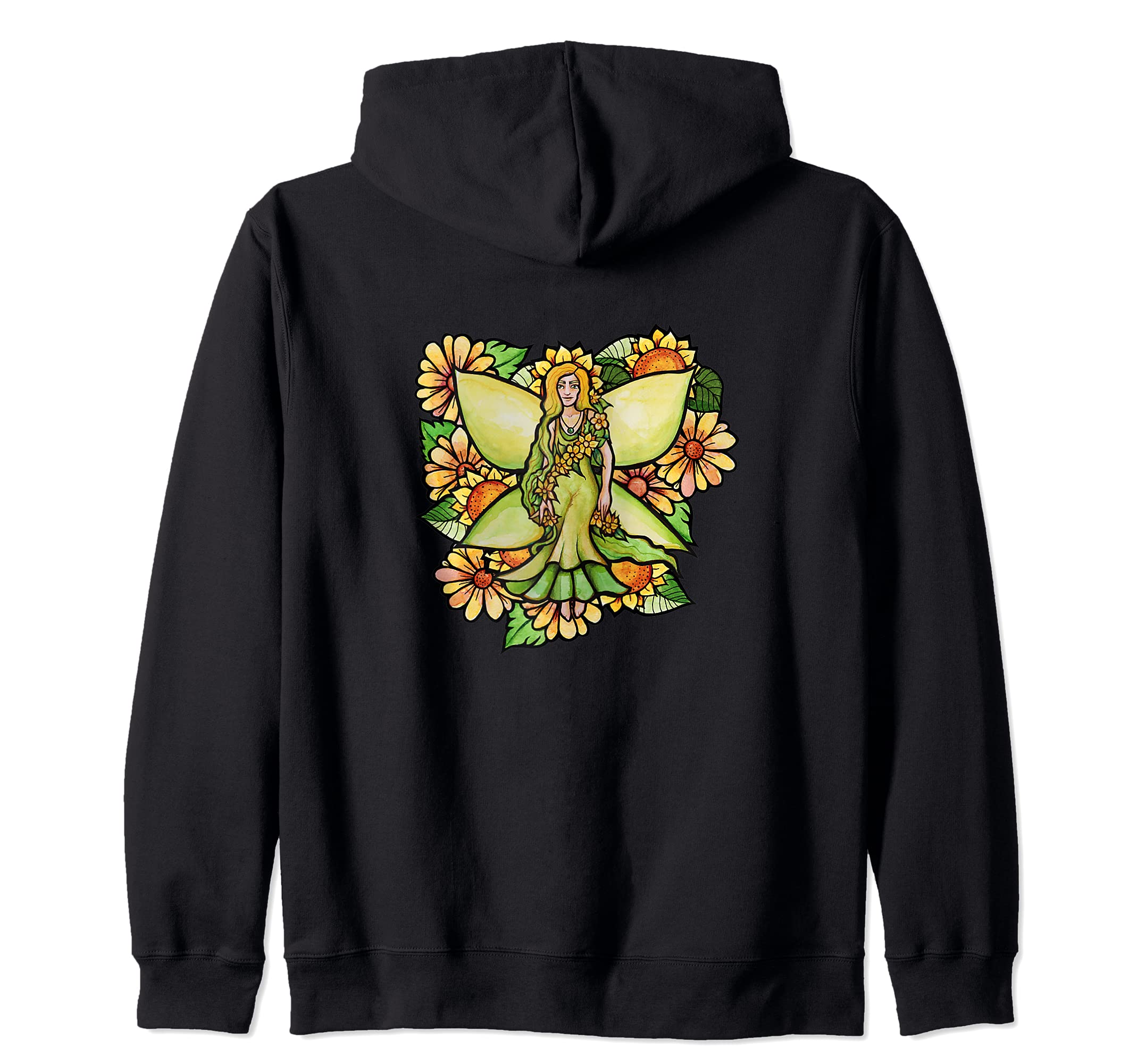 Garden Fairy Faerie Garden Zip Hoodie, Black, S