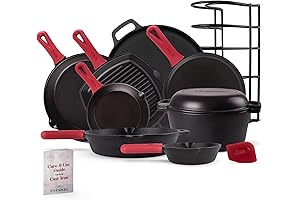 Durable Cast Iron Cookware 17-Piece Essential Kitchen Gear Set