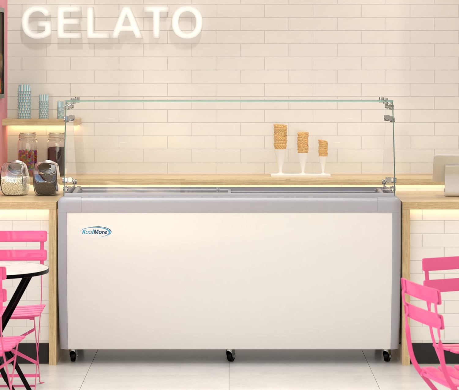 KoolMore 70 in. 14-Pan Gelato Dipping Cabinet Display Freezer with Sliding Glass Door and Sneeze Guard, 20 cu. ft. ETL Listed (KM-GDC-71SD-FG)