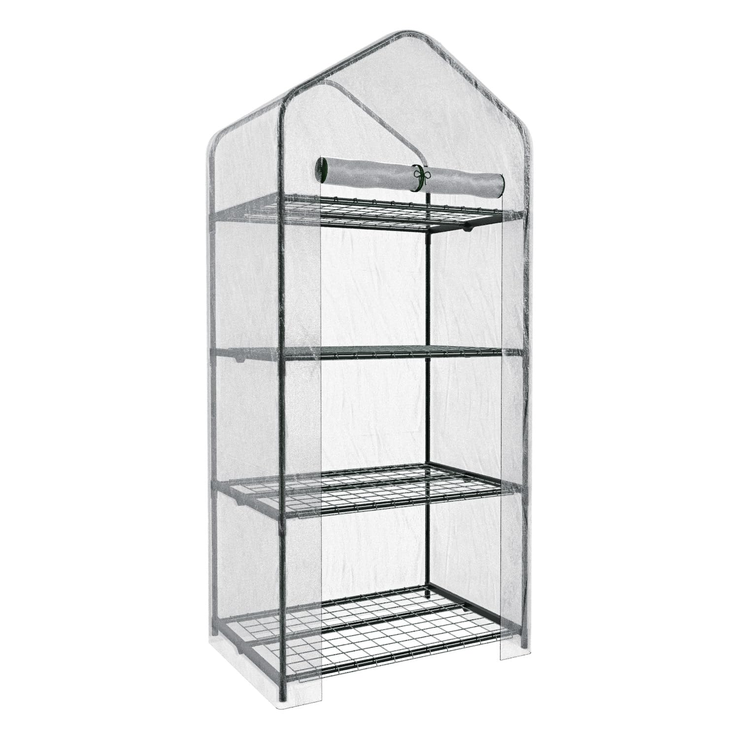 Serra A 4 Ripiani Da Giardino Per Orto Telaio In Acciaio Verniciato Telo In PVC Trasparente Porta Avvolgibile Apertura A Cerniera Protezione Piante Giardinaggio Design Sunnyside 69 x 49 x 160 Cm