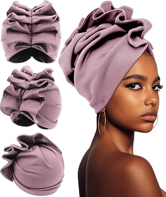 Babalet Stretch Turban Hats for Women Double Layered Headwraps Soft Pre Tied Bonnet Hair Wrap Ruffles Turbans for Women
