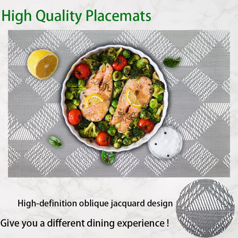 Blibalaskr Place Mats,Table Mats set of 6,Washable Non-Slip Placemats,Heat-resistant PVC Placemat,Suitable for kitchen,dining room,indoor outdoor (Grey) - Image 3