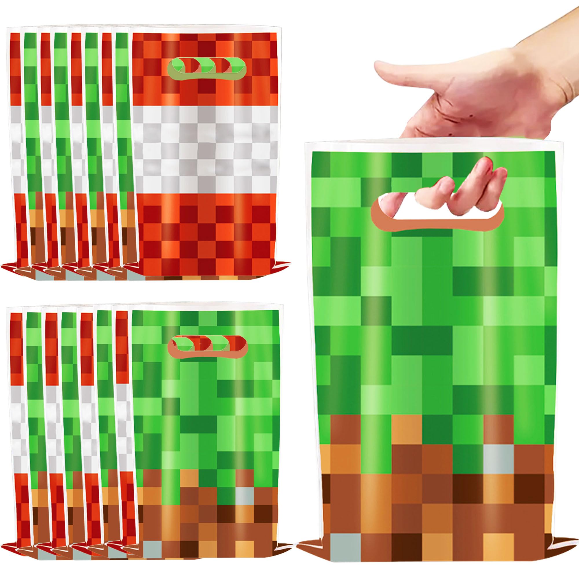 LaVenty Pixel Birthday Party Decoration Pixel Party Bags Goodies Candy Treats Gift Bags Decoration Birthday Party Supplies Game Fans Decors