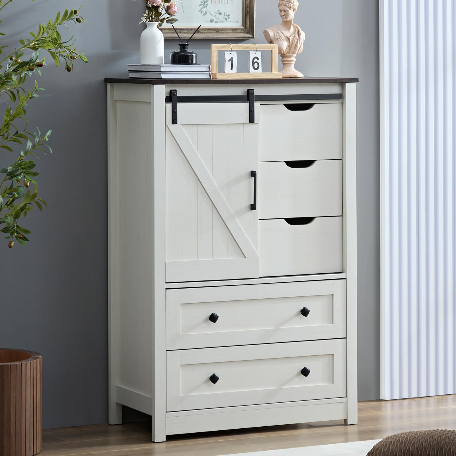BOSHIRO White Dresser for Bedroom with 5 Drawers, 48