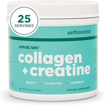AdvoCare Collagen + Creatine - Creatine Monohydrate & Bovine Collagen Peptides - Beauty, Bone Health, Connective Tissue Health & Muscle Wellness Support - Unflavored - 9.3 oz 25 Servings