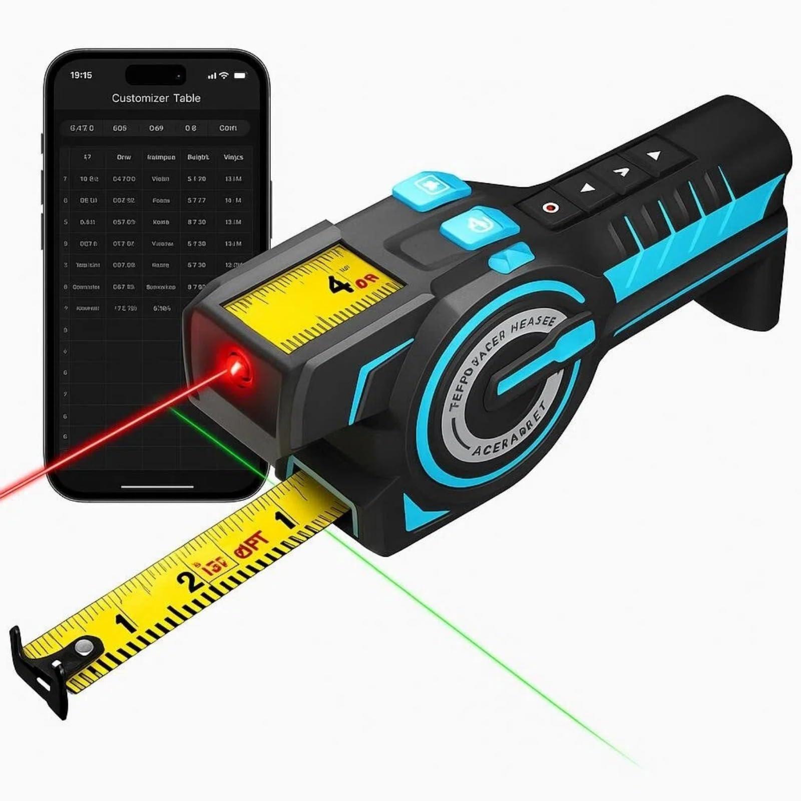 ACEGMET DTX10 digital Laser Tape Measure with Green Alignment Laser, 330Ft Laser Range & 12Ft Steel Tape, High Precision USB-C Rechargeable Smart APP Sync, Measuring Tool for Renovation & Construction