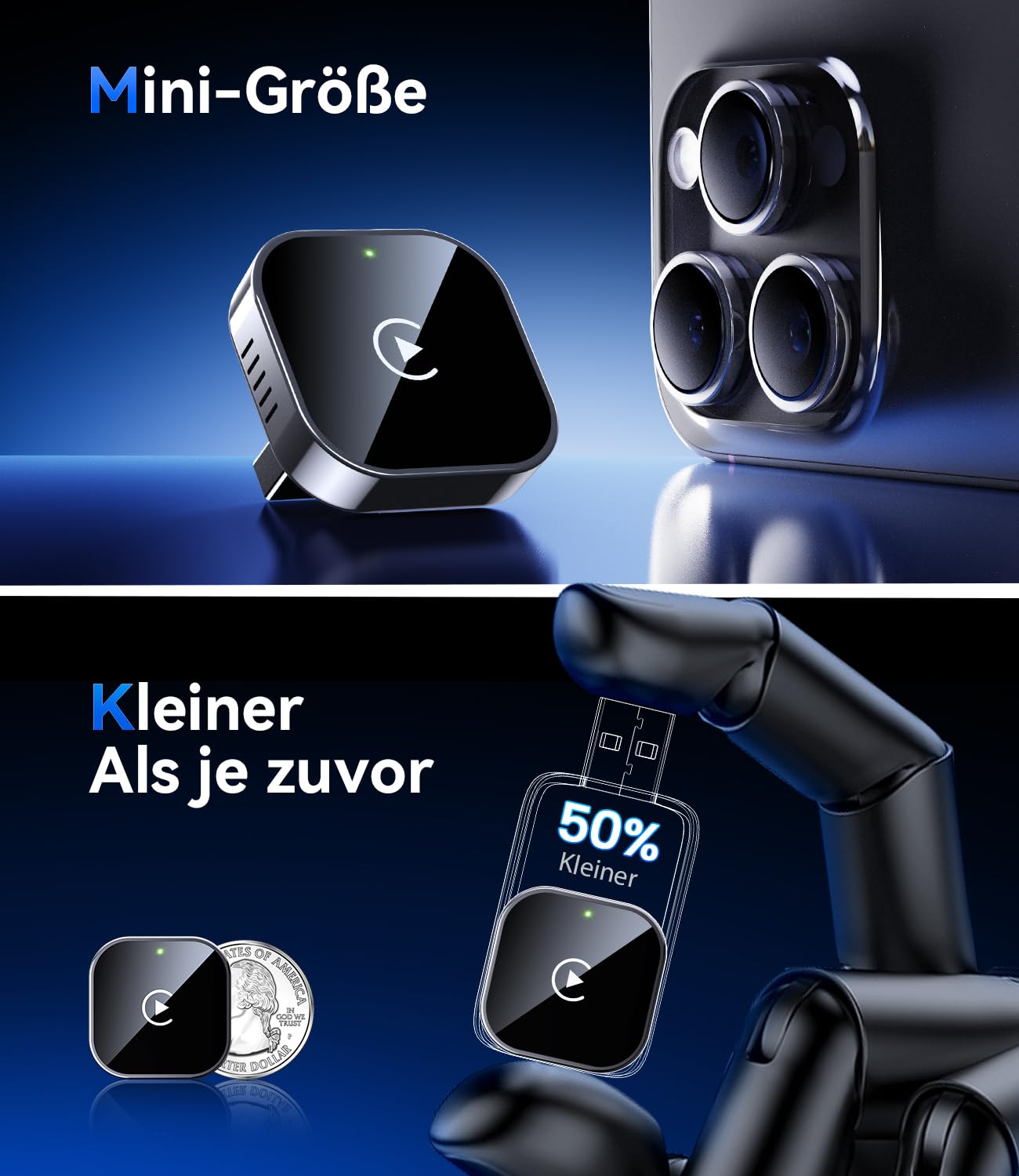 Wireless CarPlay Adapter für iPhone, kabellos, Plug & Play, stabile Verbindung, Mini Design