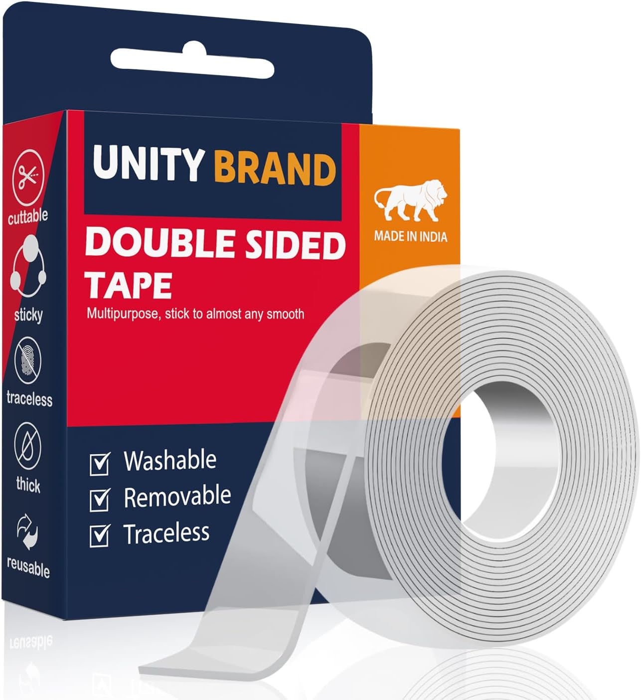 Unity Brand 3 Meter Multipurpose Double Sided Tape Heavy Duty - Adhesive Silicone Tape, Heat Resistant, Multi-Functional, Removable, Washable, Reusable Anti-Slip Gel Nano Grip Tape (1 PACK)