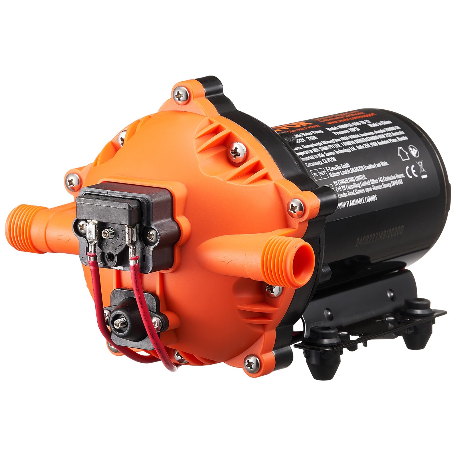 VEVOR Pompa a Membrana 12V, 5 GPM 18,93 L/min, Pompa per Acqua a 5 Camere 12 Volt CC con Pressostato Automatico 40-100 PSI Regolabile, 70 PSI, Porta MNPT per Camper Yacht Food Truck Camper Nautica