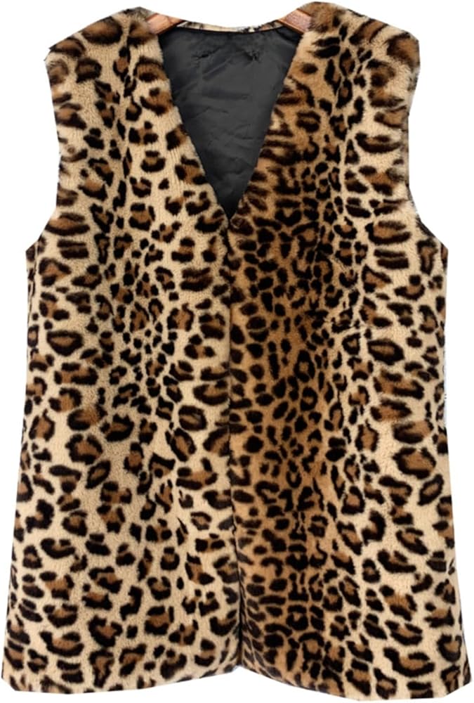 Hesaco Leopard Print Fleece Vest Women Faux Fur Vest Coat Cheetah