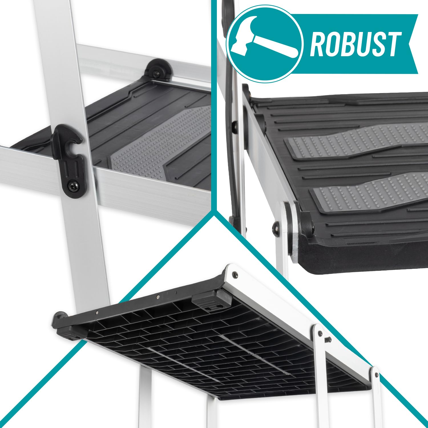 VOSS.PET Faltbare Hundetreppe, 3-stufige Kofferraumtreppe, Gelenkschonende Auto-Treppe, Einstiegshilfe für Hunde aus Aluminium mit Schutzmatte