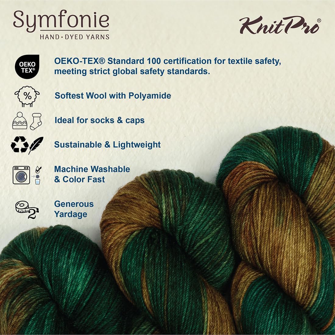 KnitPro Symfonie Fingering Weight Hand Dyed Variegated Yarn Skein | Extra Fine Merino Wool & Polyamide Blend for Knitting & Crocheting, Oeko-TEX Certified 400m, 100g | Terra Himalayas