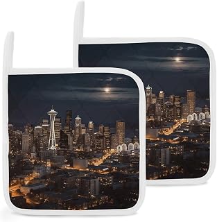 Pot Holder Set of 2,City Seattle Print Oven Hot Pads,Heat Resistant Potholder,Pot Holders Sets for Kitchen Baking Cooking