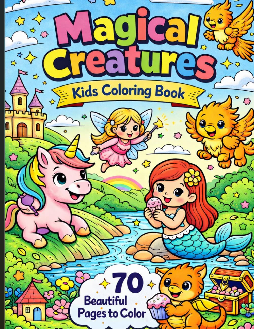 Magical Creatures Coloring Book for Kids: 70 Beautiful Pages to Color | Fun Unicorns, Dragons, Mermaids, Fairies & More for Ages 4–10