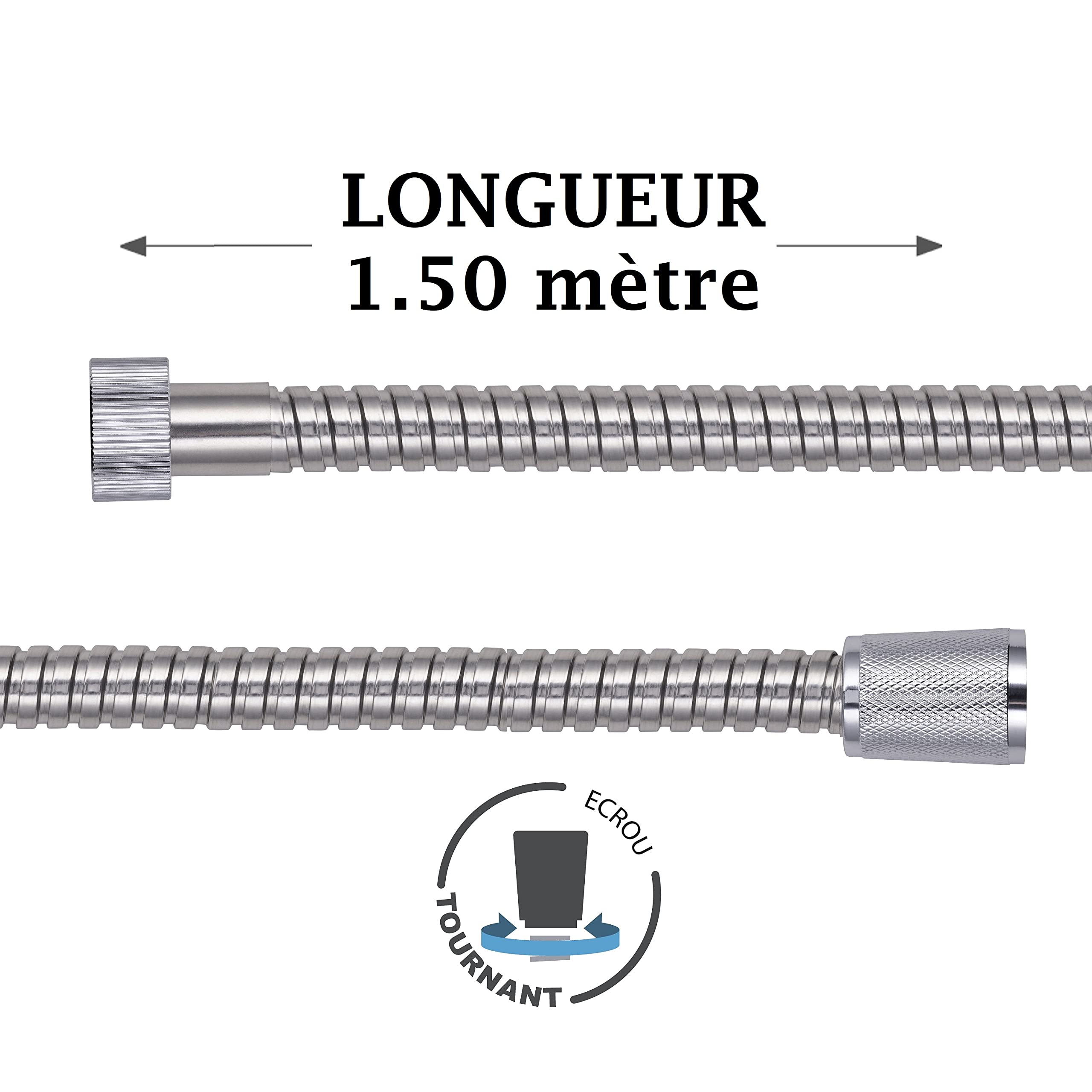 Set de ducha TRÍO POLA: teleducha 1 chorro + flexible inox 1,5 m + barra de ducha cromada regulable | Diseño funcional y resistente | EUROSANIT