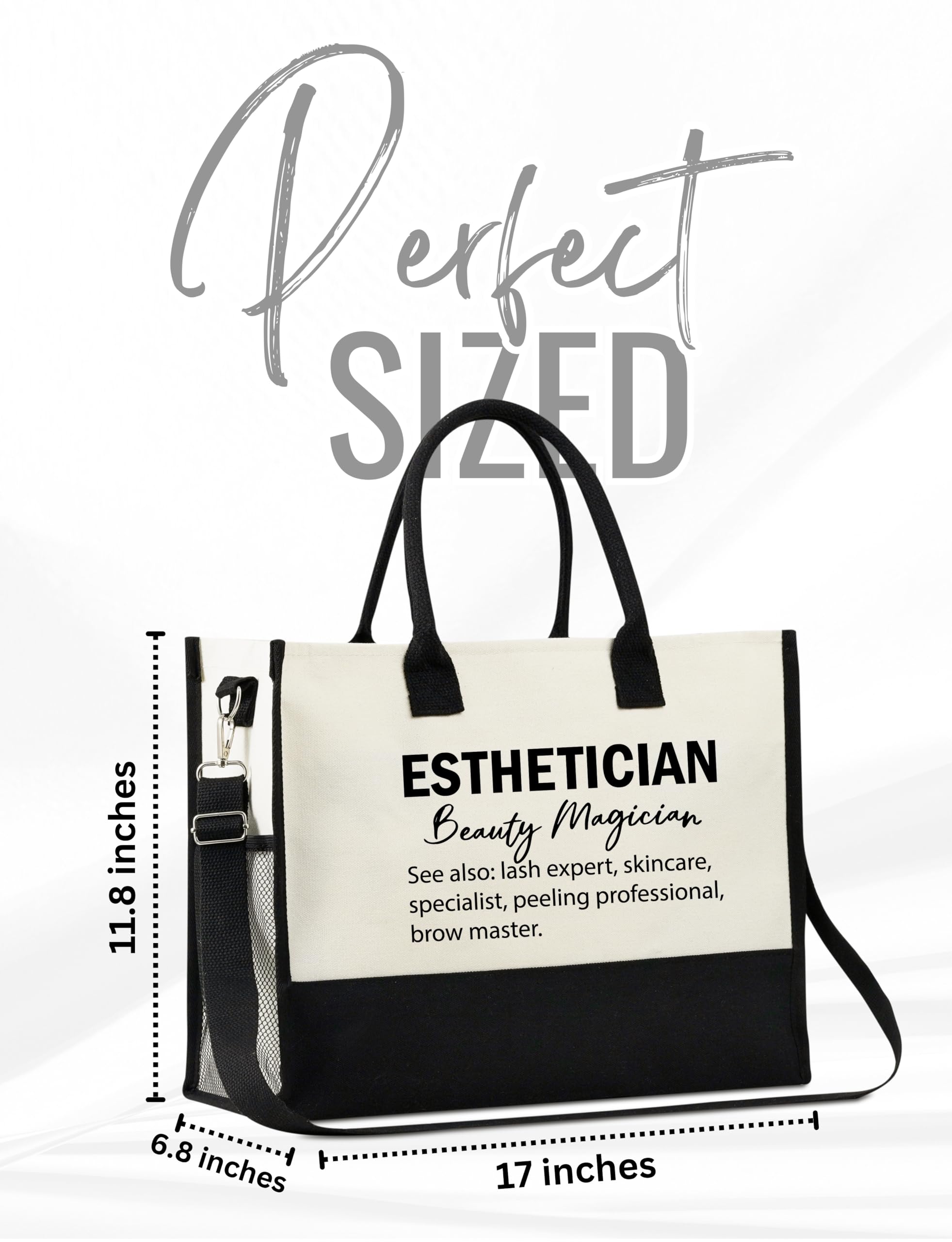 InnoBeta Esthetician Gifts, Canvas Tote Bag with Top Zipper Closure and Shoulder Strap for Birthday, Christmas and Every Special Occasion