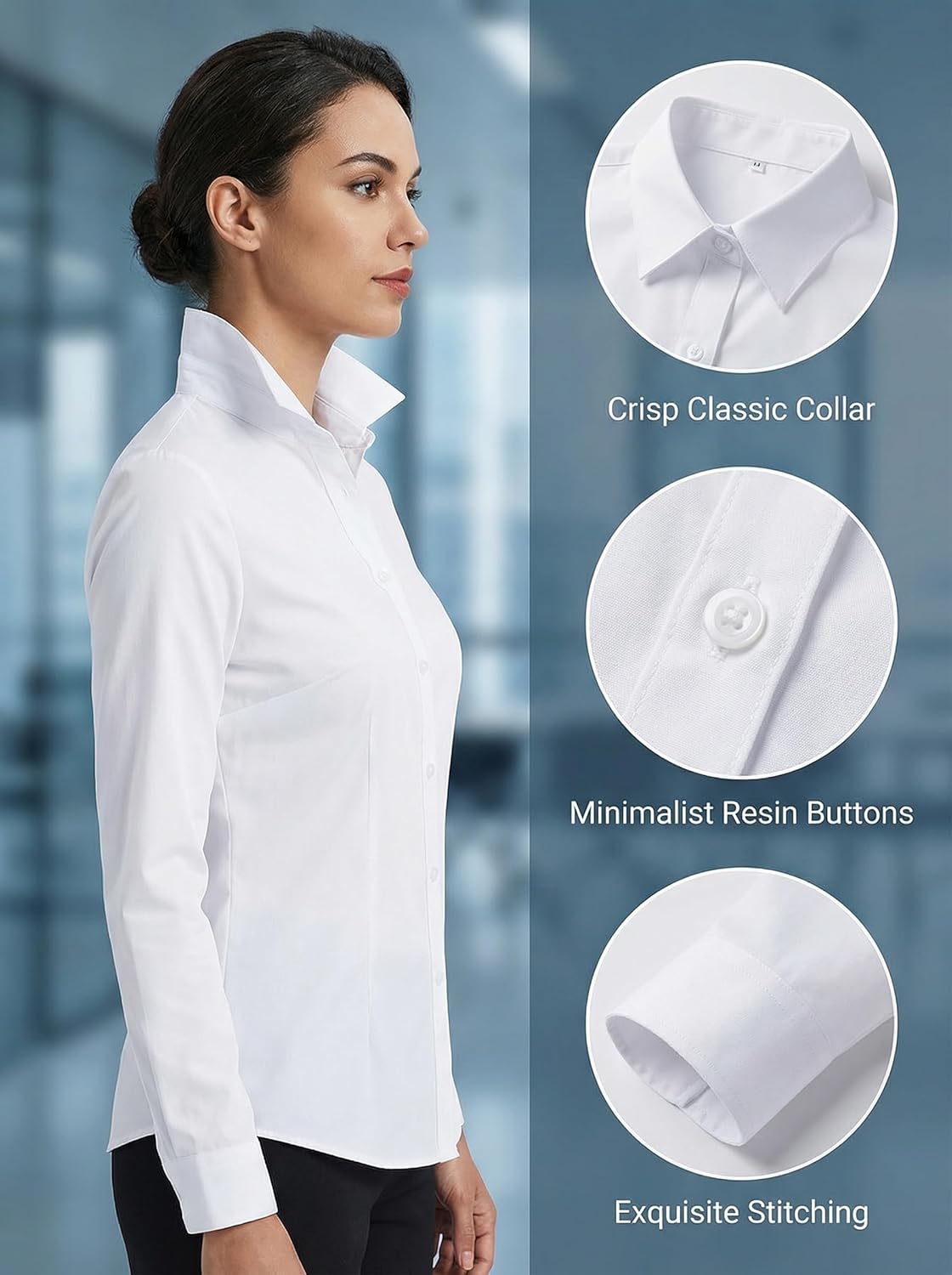 Beninos Women's White Button Down Shirts Elegant Office Dress Shirt Blouse - Image 6