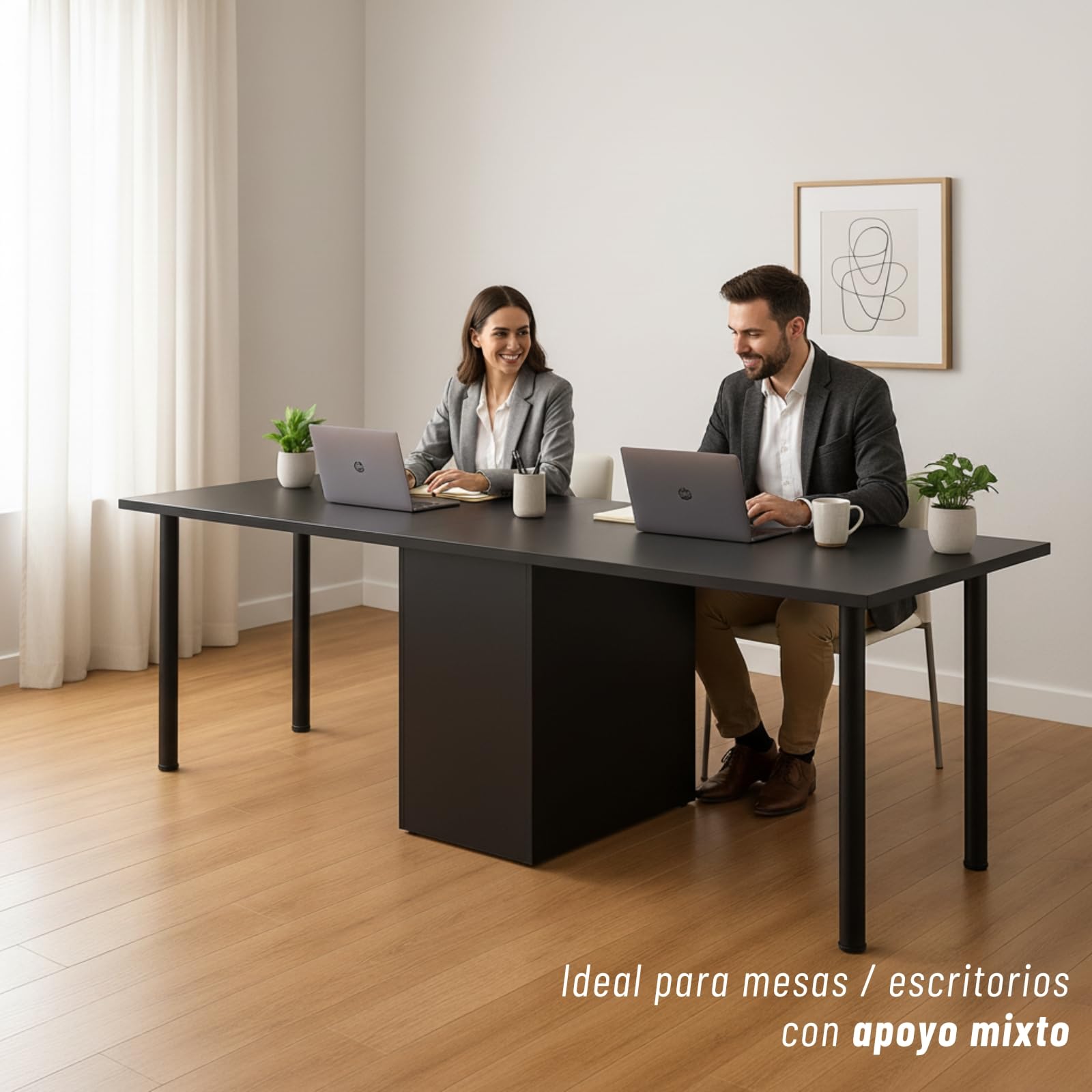 VERDU Patas para Mesas - Juego De 4 Patas Mesa De Acero De Alta Resistencia, ø60mm, Altura De 710mm, Regulación hasta 10mm, Soporte Superior En Zamak, Varios Acabados Disponibles (Negro)
