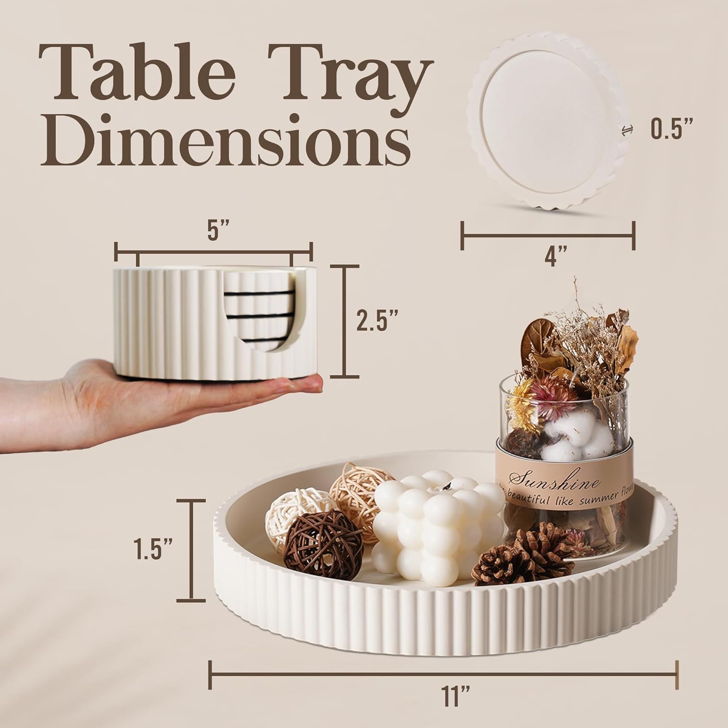 Decorative Coffee Table Ottoman Tray with Coasters | Modern Neutral Home Decor Accent | Console Table Decor | Kitchen Table Centrepiece | Luxury Apartment Decor | Decorative Centerpieces for Tables