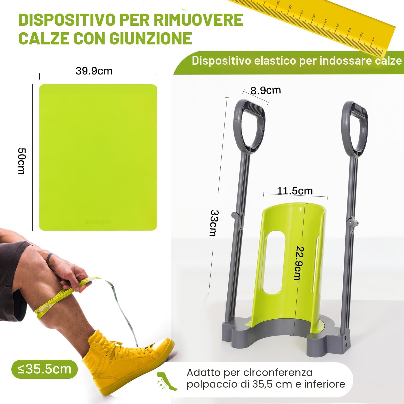 Supporto per calze a compressione e calze di supporto, con tappetino antiscivolo in silicone, senza piegarsi, con guanti speciali per calze a compressione