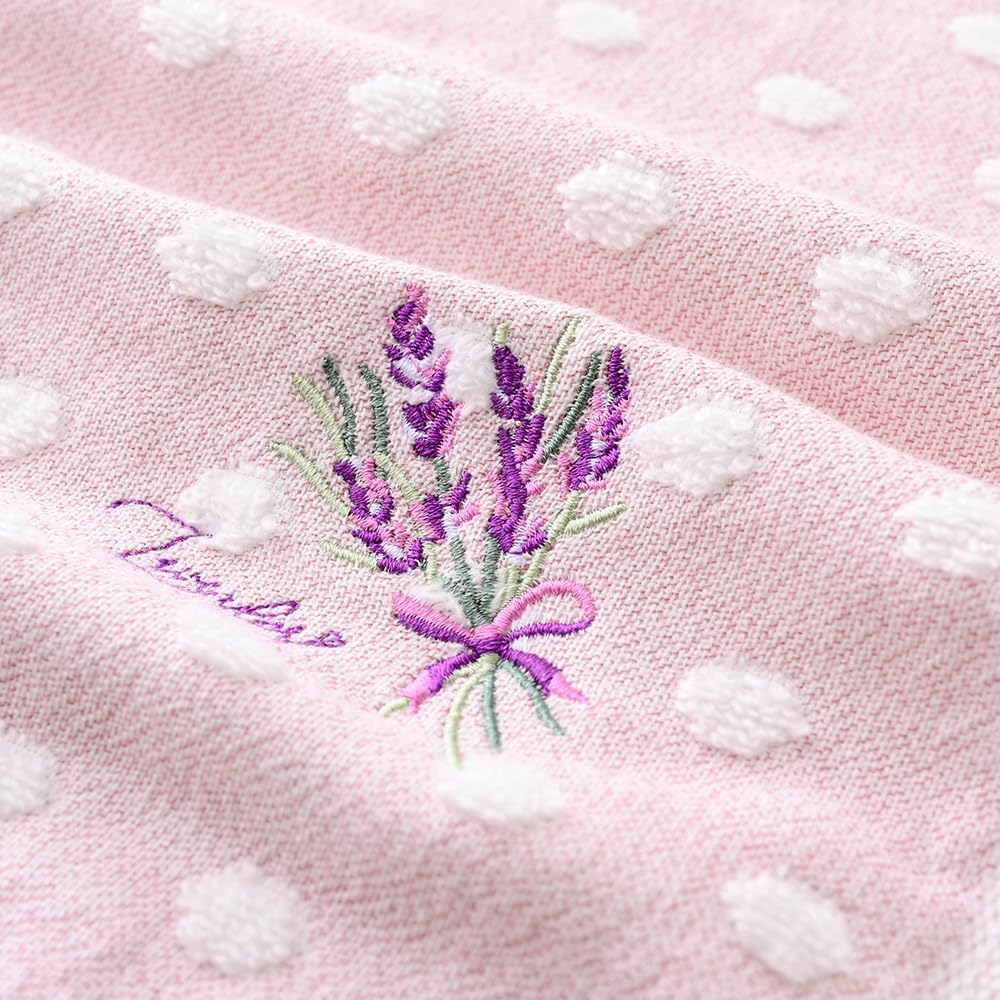 YiLUOMO Polka Dot Hand Towel Set of 2 Lavender Embroidered 100% Cotton Super Soft Highly Absorbent Decorative Hand Towels for Bathroom(13x 29 Inch, Lavender & White)