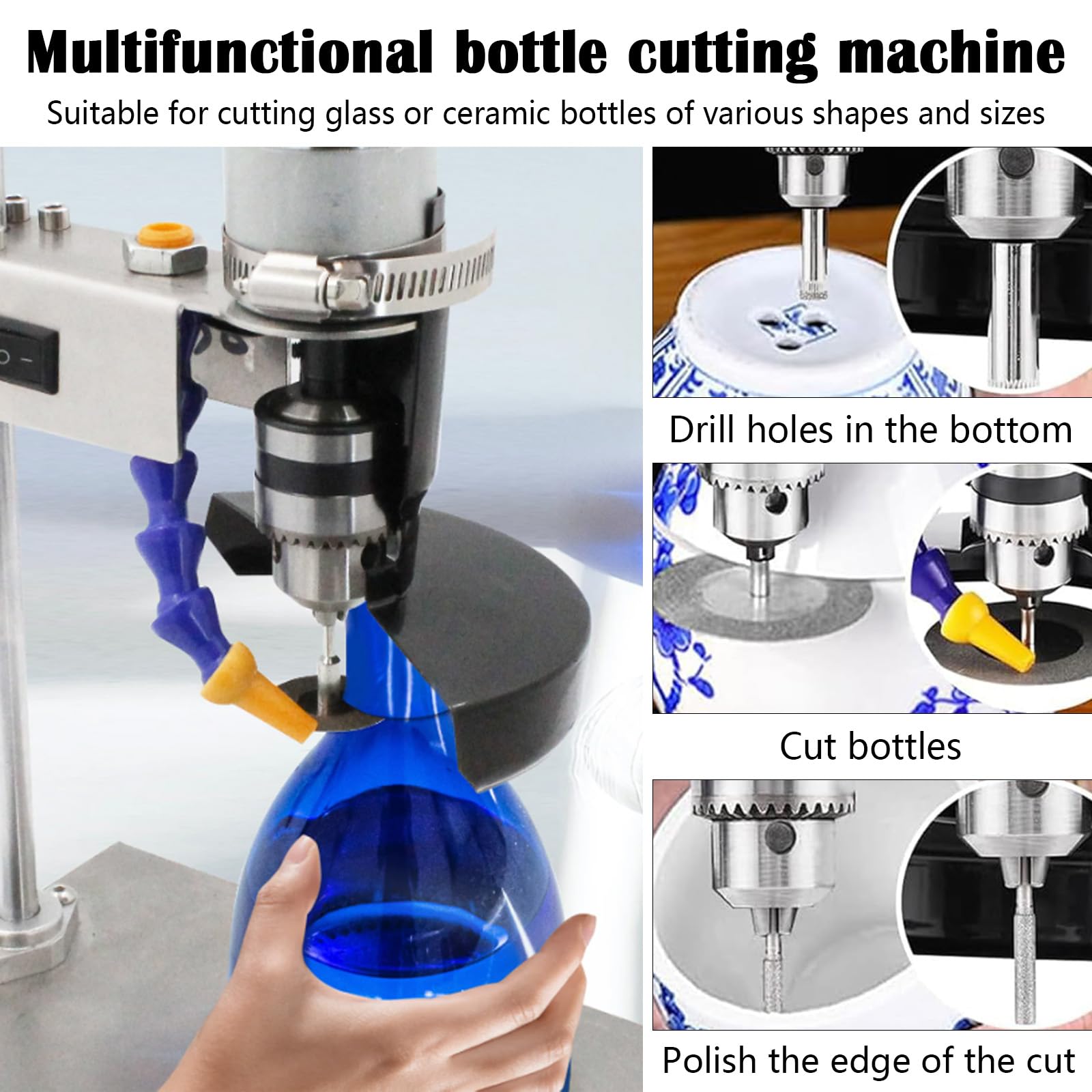 Tagliavetro Per Bottiglie, Tagliavetro Elettrico Bottiglie 150W 6000R/Min Tagliabottiglie Taglierina Bottiglie Vetro Utensile Taglio 7 Velocità Per Bottiglie Vino Bottiglie In Ceramica Vetro Marino