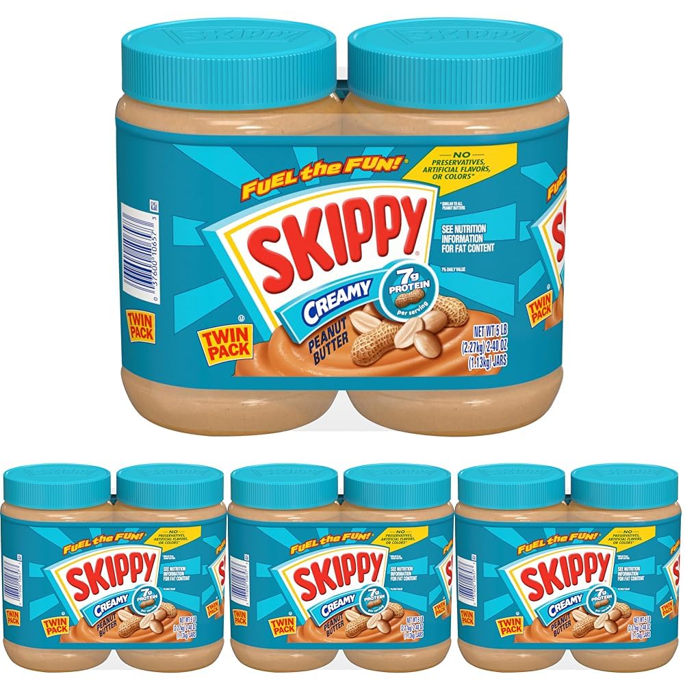 SKIPPY Creamy Peanut Butter Spread, Shelf-Stable, 40 oz Jar of SKIPPY Peanut Butter (Pack of 8)
