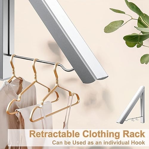 Miniatura 4 de HOME RIGHT Tendedero plegable con barra de 32 pulgadas, estantes de secado montados en la pared para lavandería, colgador plegable para secadora de