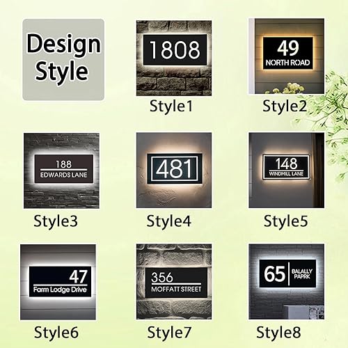 Miniatura 6 de Letrero de dirección solar personalizado para exterior, letrero de número de casa con retroiluminación LED, placa de dirección de metal impermeable