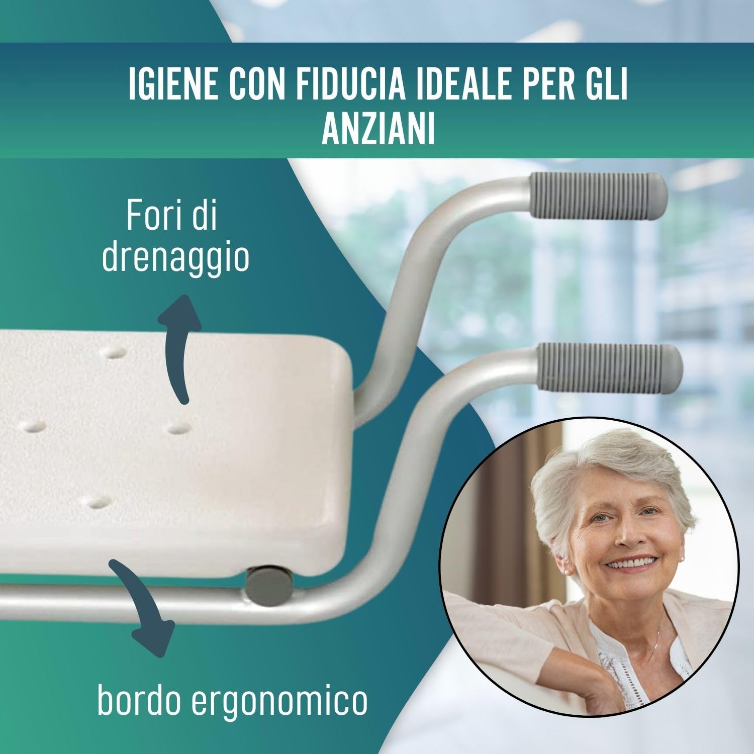 OrtoPrime Sedile Vasca da Bagno Antiscivolo - Sedile per Vasca da Bagno per Adulti e Anziani - Sgabello Vasca da Bagno Ergonomico - Sedile Sicurezza per Vasca da Bagno