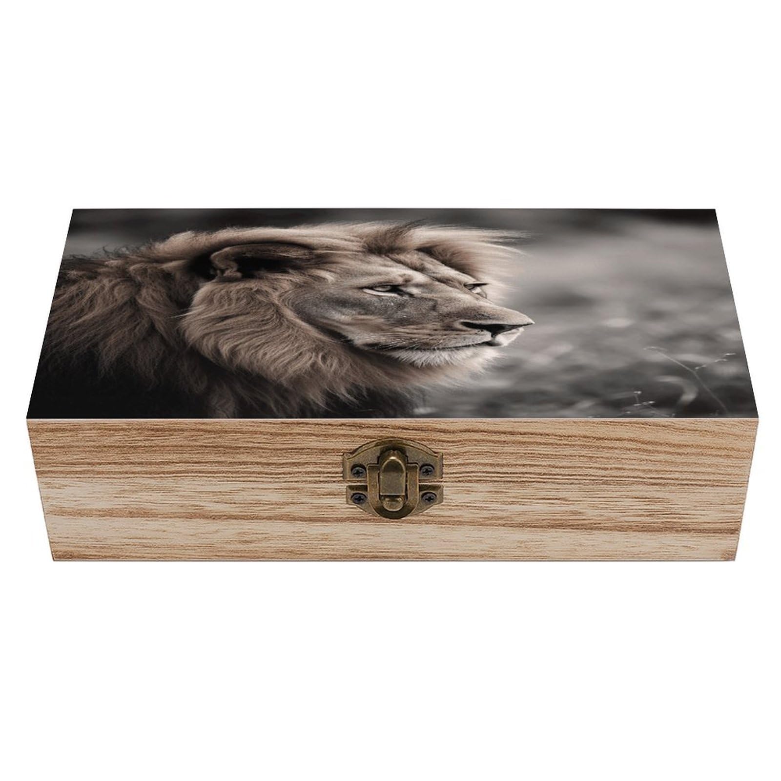 asbwuo Wildlife Lion Wood Keepsake Box Wooden Box with Hinged Lid