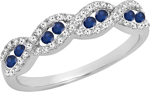 Dazzlingrock Collection Anillo de boda de aniversario con piedras preciosas redondas y diamantes blancos para mujer (color diamante blanco I-J,