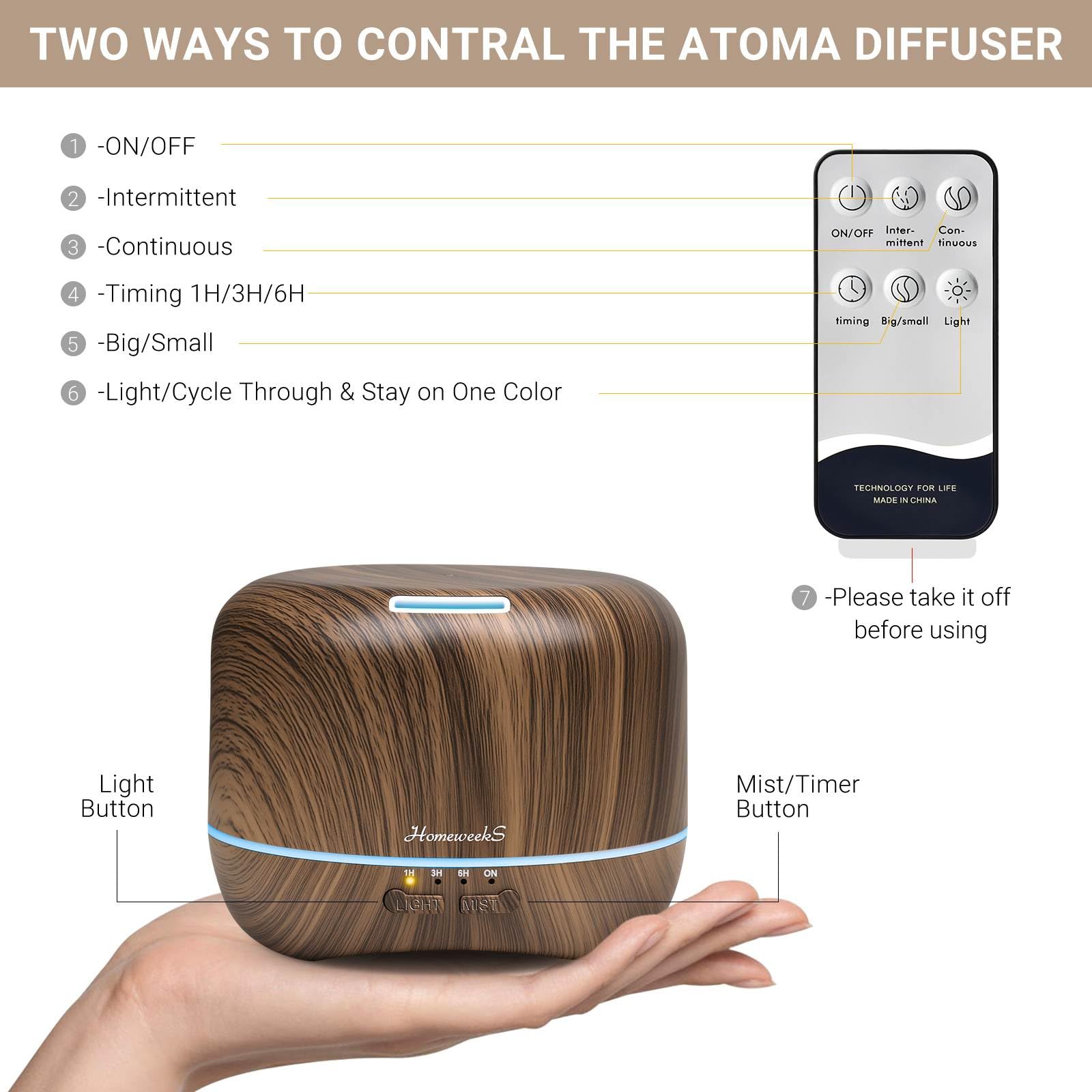 Diffusore di oli essenziali per aromaterapia per ambiente: umidificatore d'aria profumo profumo nebbia fredda diffusore luci colorate legno carino piccolo grande senz'acqua spegnimento automatico