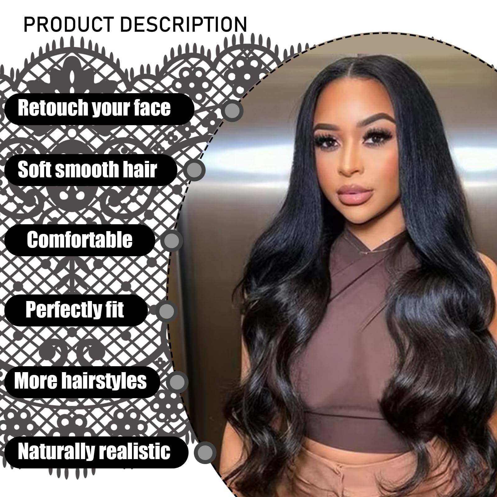 DKDDSSS Long Black Wavy Wig for Women - Synthetic Hair Brunette with Bangs for Daily Party Cosplay 26 Inches - Image 4