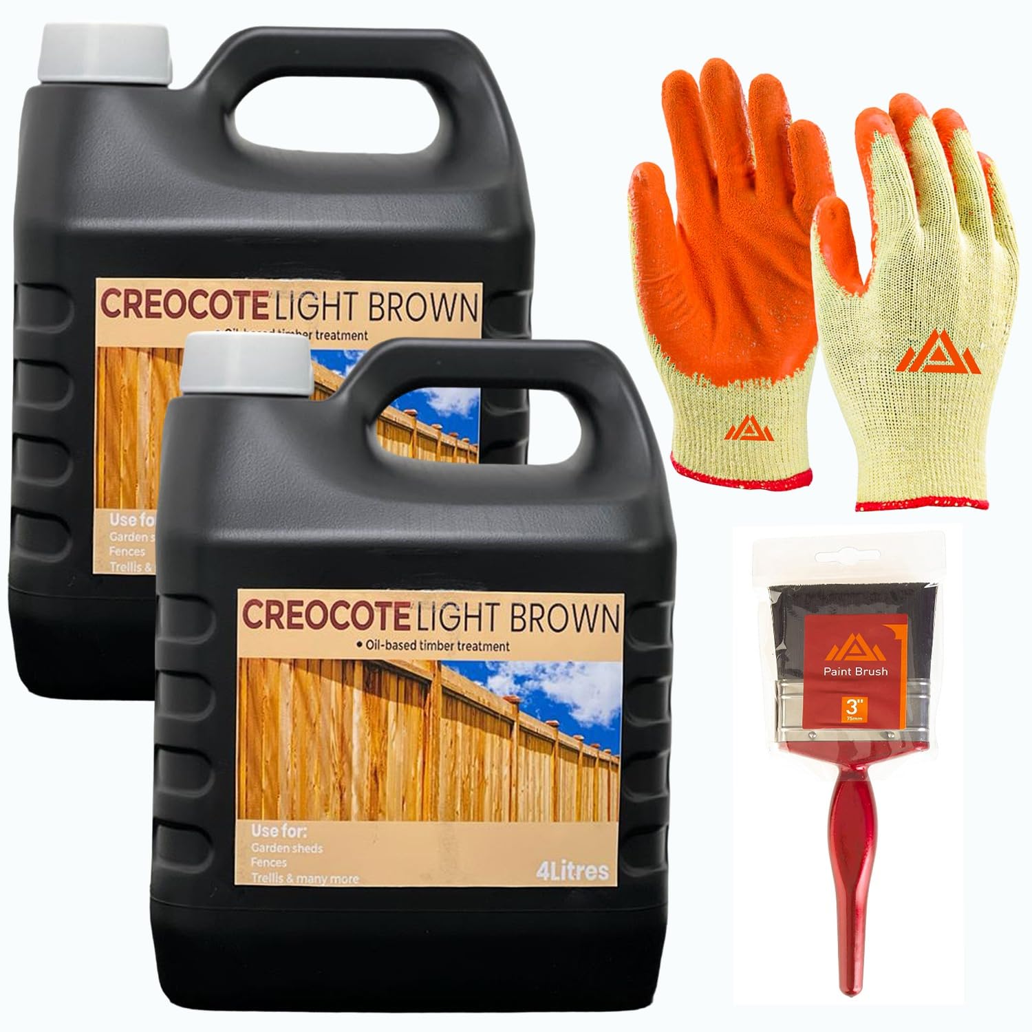 Creocote Light Brown Wood Preserver 4L - Premium Oil-Based Wood Preserver for Outdoor Use Dry Rot Woodworm Treatment with Perfectonish Gloves and Brush (2) — image 1