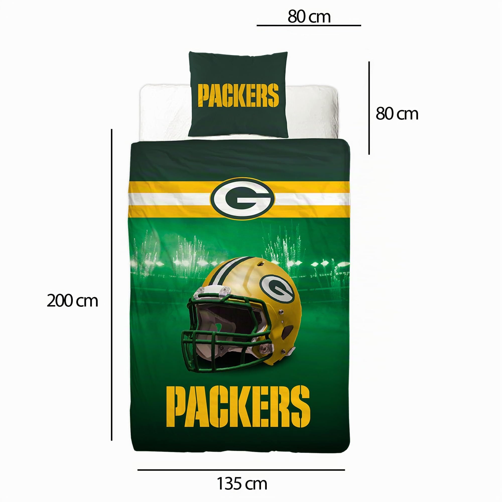 NFL Bettwäsche Green Bay Packers 135 x 200 cm + 80 x 80 cm 100% Baumwolle in Renforcé-Linon-Qualität mit Reißverschluss American Football Fan Super Bowl Cheeseheads Wende-Bezug deutsche Größe