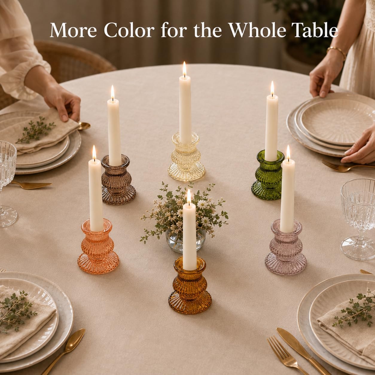 Colorful Glass Candlestick Holders, 6 Glass Taper Candle Holders