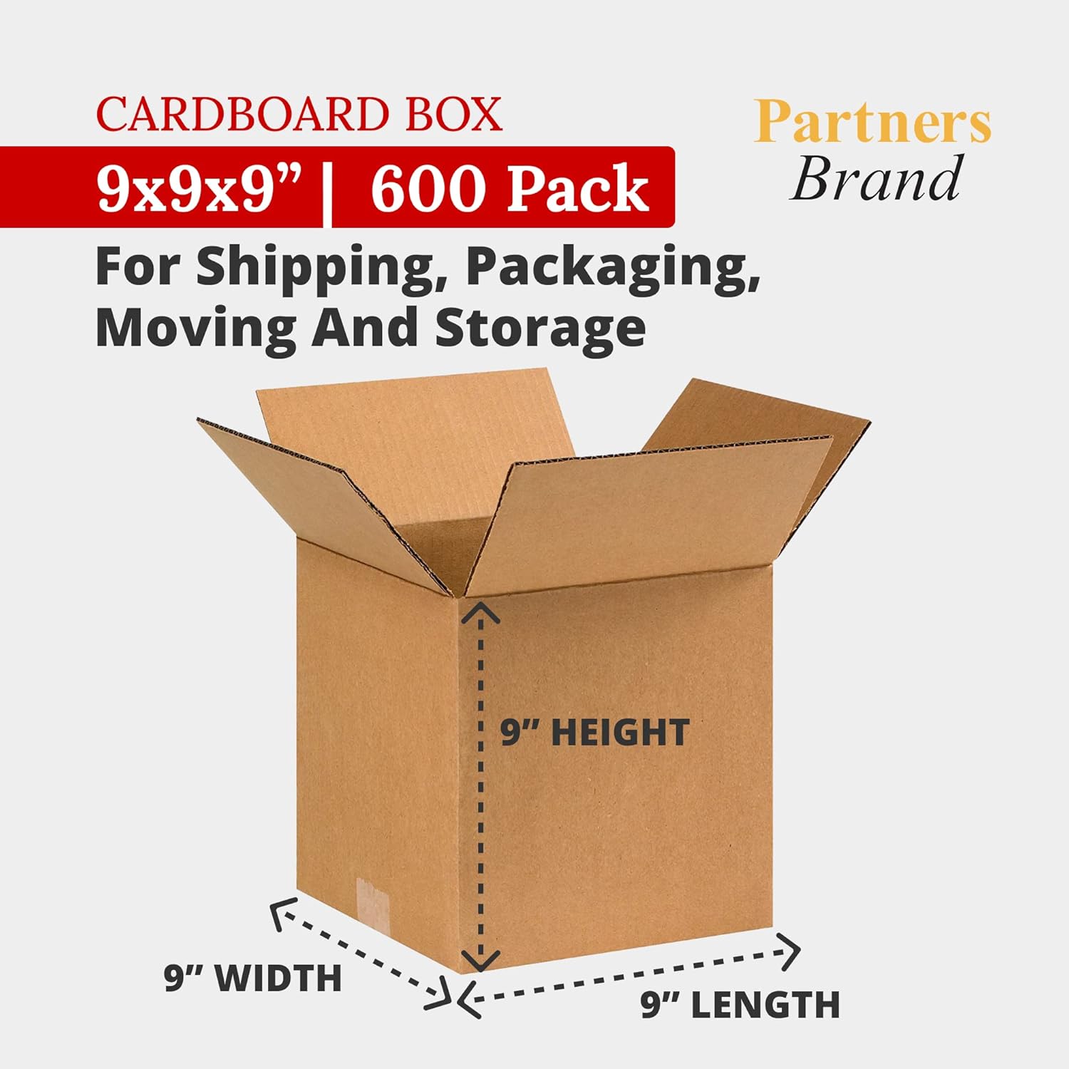 Partners Brand 9x9x9 Corrugated Cardboard Boxes, 9"L x 9"W x 9"H, Pack of 100 | Shipping, Packaging, Moving, Storage Box for Business, Strong Wholesale Bulk Boxes 9x9x9