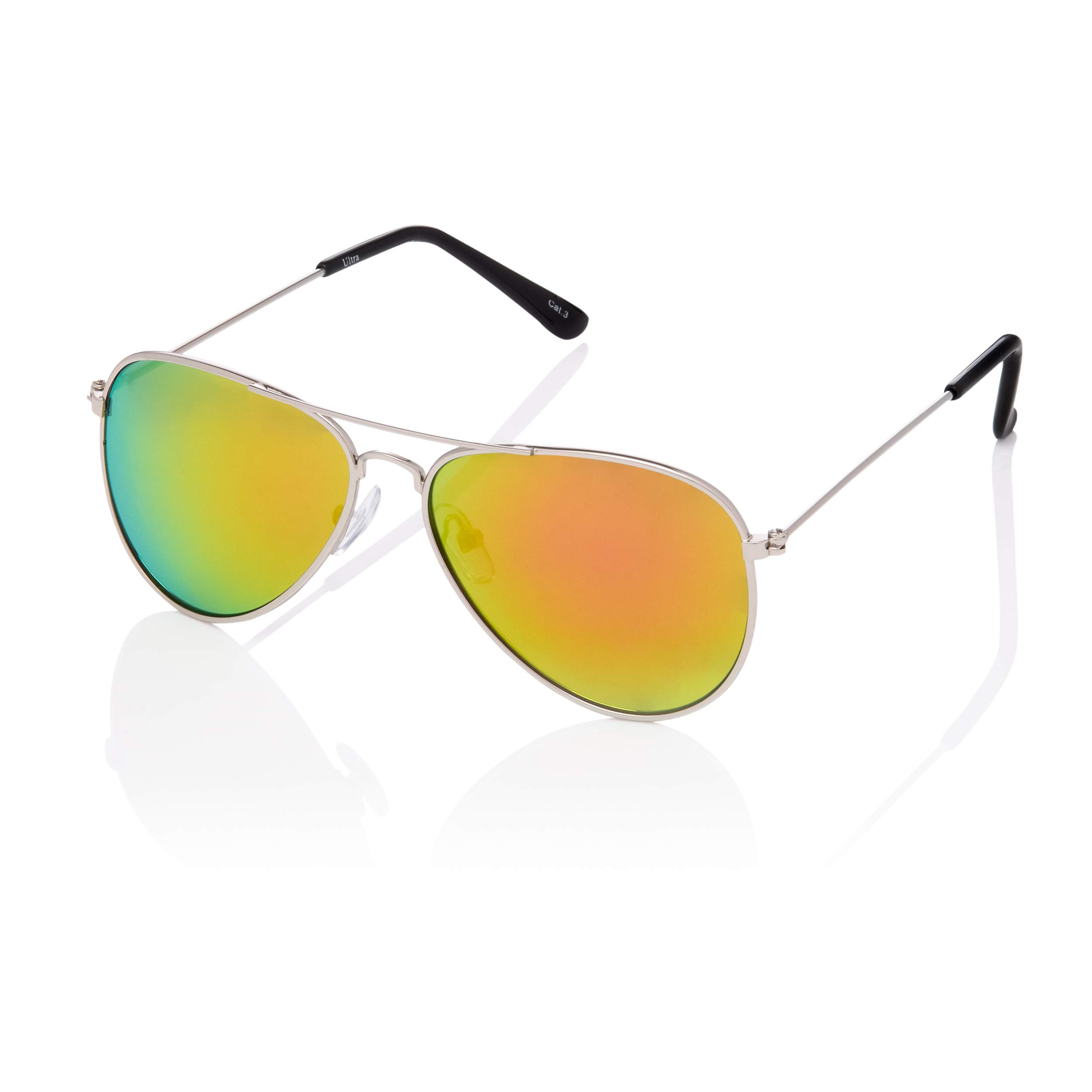 Ultra Pilot Sunglasses - Adults Silver Frame with Pink Sunset Lenses Mens and Womens Sunglasses Metal Framed Retro 80s Classic Style Sunglasses Women Men UV400 Protection Navigator Pilot Glasses